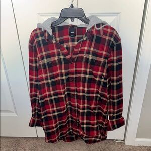Vans Red and Black Checkered Hooded Shirt